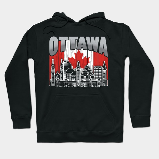 Ottawa Canada Skyline Vintage Canadian Flag Hoodie by travel2xplanet